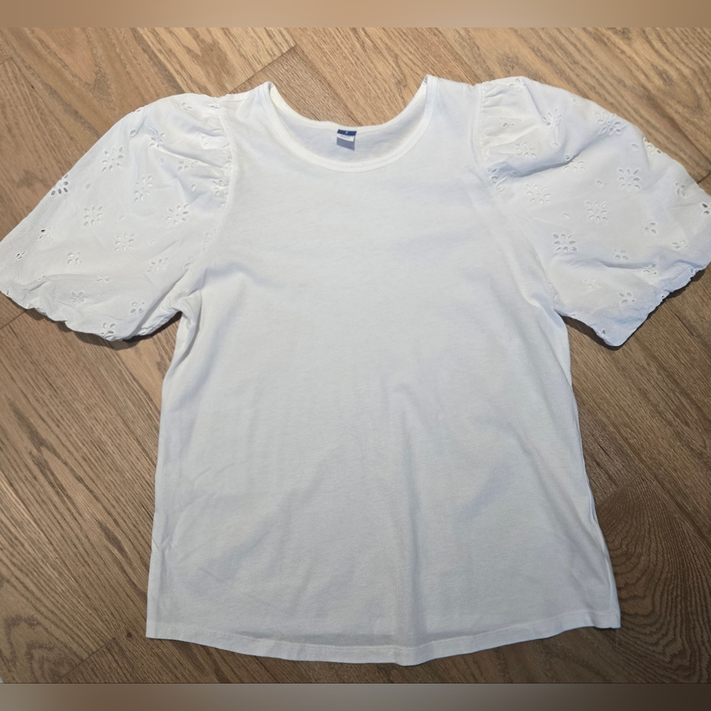 White Top With Eyelet Puff Sleeves